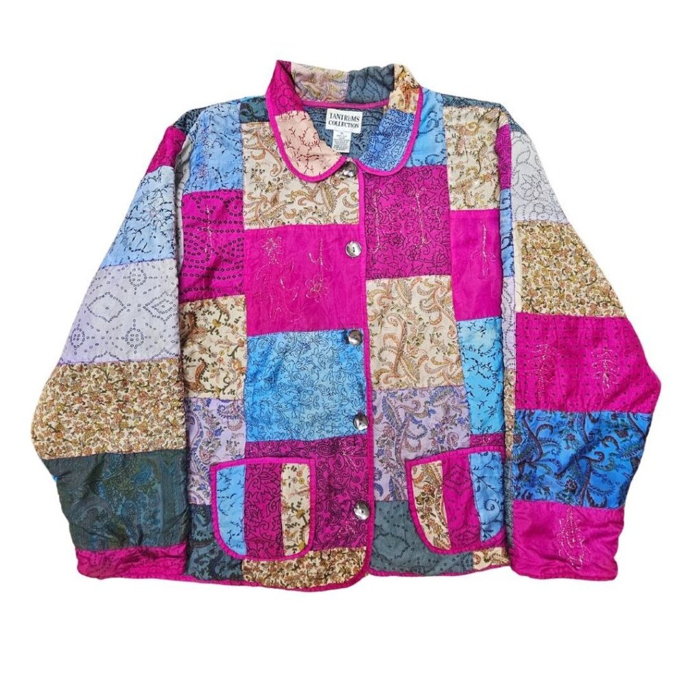 Vintage Women's Boho Silk Quilted Embroidered Paisley Jacket XL